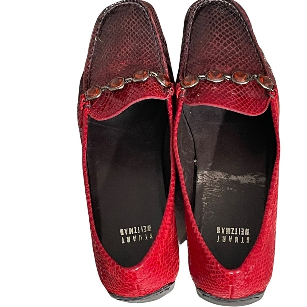 Stuart Weitzman Loafers Snake Skin Pattern Red Ombre bejewelled Sz 8M - Picture 11 of 12